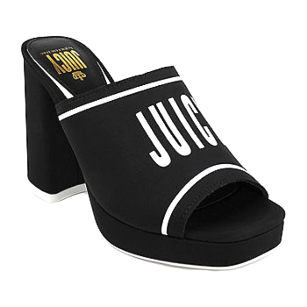 NWT Juicy Couture Girly Black Open Toe Chunky Heel in Black & White Size 11